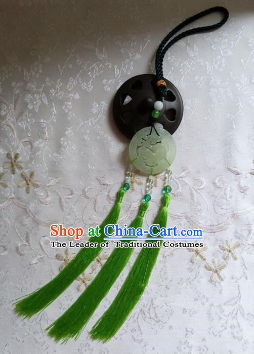 Handmade Chinese Ancient Green Tassel Jade Pendant Waist Accessories for Women