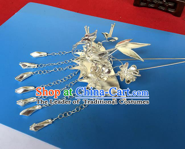 Chinese Traditional Ancient Bride Tassel Phoenix Hair Clip Hanfu Hairpins Hair Accessories for Women