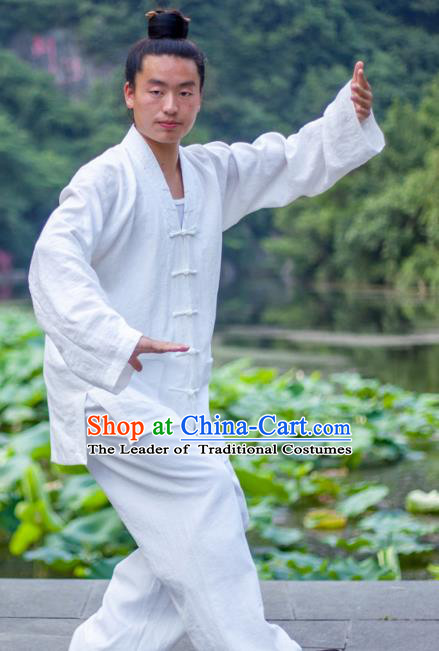 Chinese Traditional Martial Arts Costumes Tai Chi Taoist Kung Fu White Suits for Men