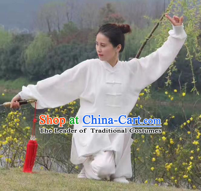 Chinese Traditional Martial Arts Costumes Tai Chi Kung Fu White Suits for Women
