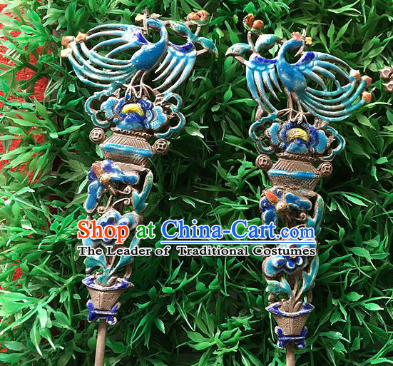 Chinese Traditional Ancient Enamel Phoenix Hairpins Hair Accessories Hair Clip for Women