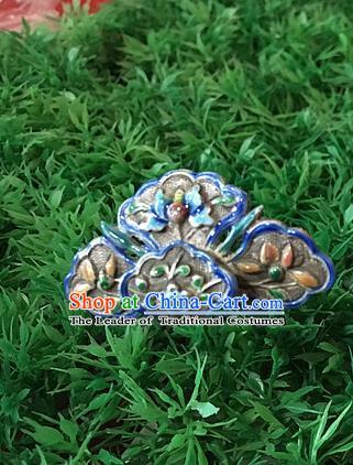 Chinese Traditional Ancient Enamel Hairpins Hair Accessories Blueing Sliver Hair Clip for Women