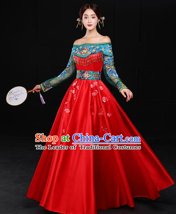 Chinese Traditional Embroidered Wedding Costumes Ancient Bride Xiuhe Suits Dress for Women