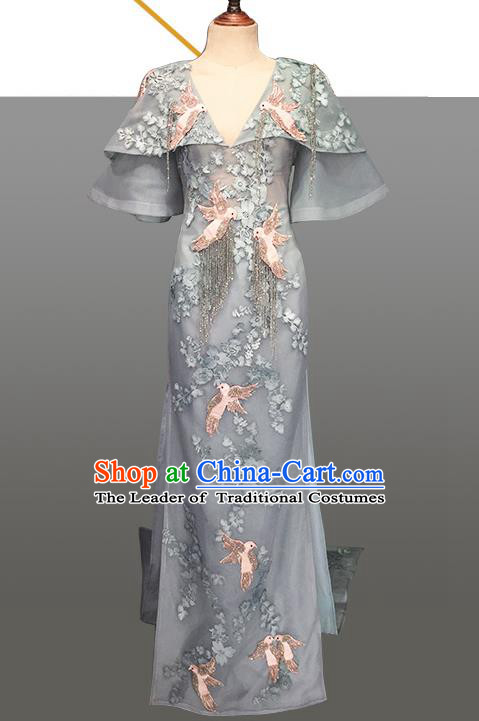 Top Grade Stage Performance Customized Costume Models Catwalks Grey Full Dress for Women