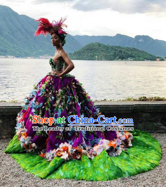 Top Grade Stage Performance Palace Countess Customized Costume Models Catwalks Purple Full Dress for Women