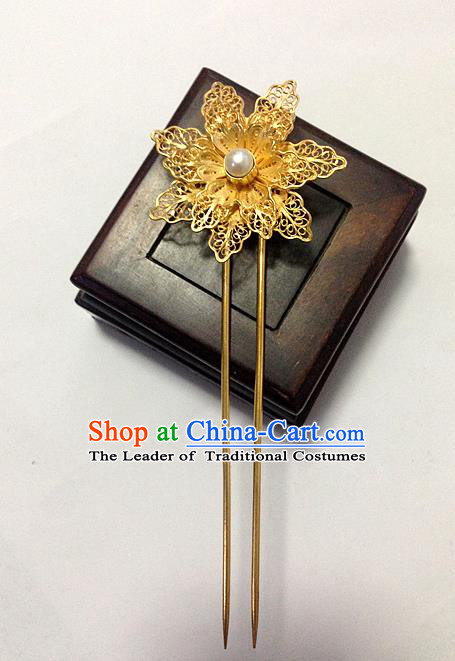 Chinese Traditional Ancient Golden Lotus Flower Hairpins Hair Accessories Hair Clip for Women