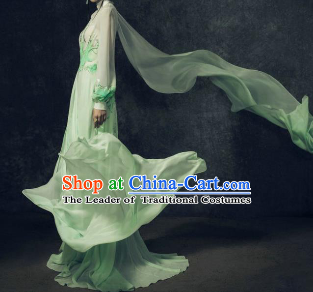 Top Grade Models Catwalks Costume Compere Green Full Dress Stage Performance Clothing for Women