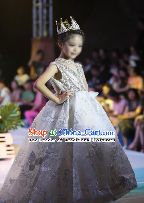 Children Models Show Costume Stage Performance Compere Catwalks Veil Full Dress for Kids