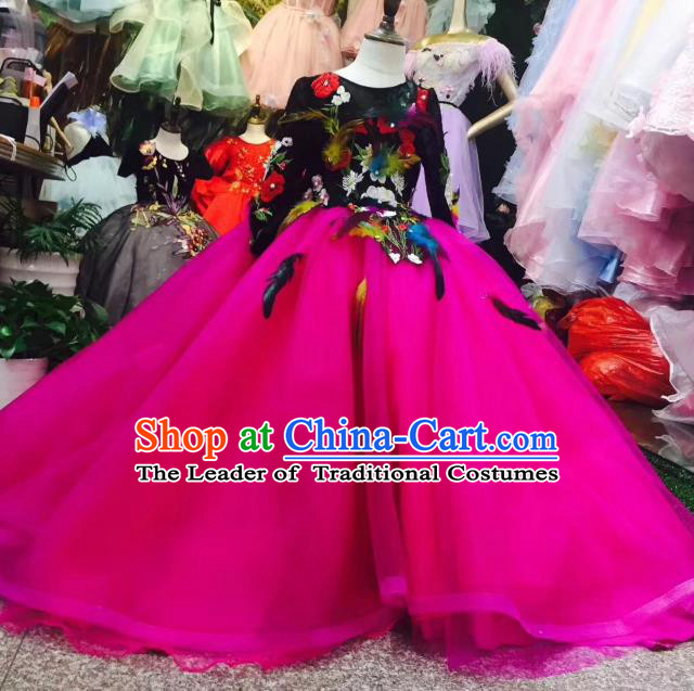 Children Models Show Costume Stage Performance Catwalks Compere Rosy Veil Mullet Dress for Kids