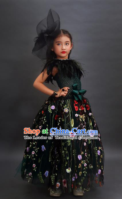 Children Models Show Costume Stage Performance Catwalks Compere Black Dress for Kids