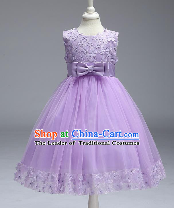 Children Fairy Princess Purple Veil Dress Stage Performance Catwalks Compere Costume for Kids