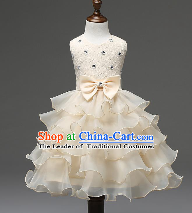 Children Fairy Princess Champagne Layered Dress Stage Performance Catwalks Compere Costume for Kids
