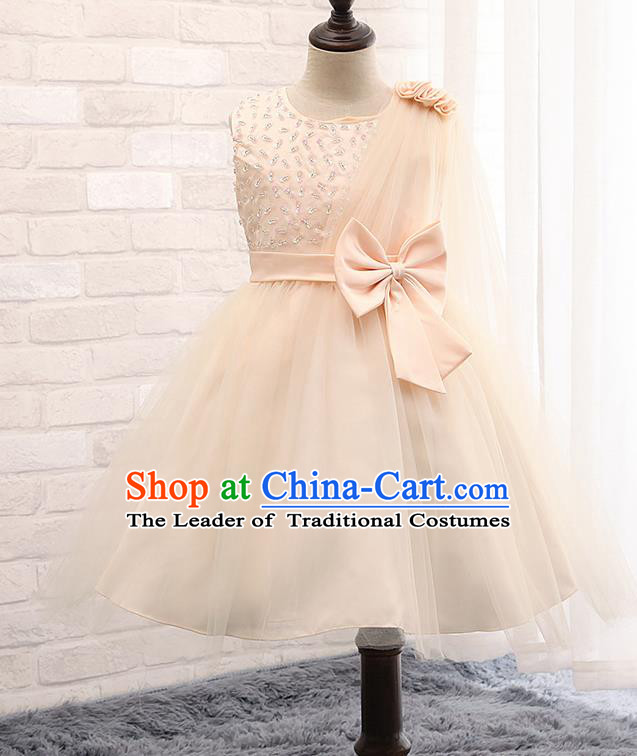 Children Fairy Princess Bowknot Champagne Dress Stage Performance Catwalks Compere Costume for Kids