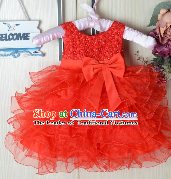 Children Fairy Princess Red Bubble Dress Stage Performance Catwalks Compere Costume for Kids