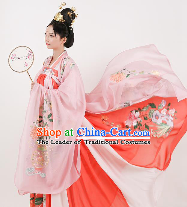 Chinese Tang Dynasty Imperial Consort Hanfu Dress Ancient Maidenform Embroidered Costumes for Women