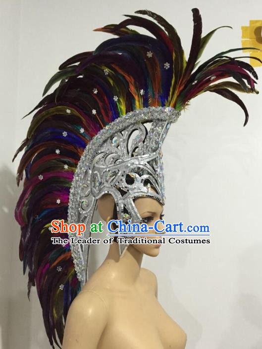 Brazilian Samba Dance Colorful Ostrich Feather Hair Accessories Rio Carnival Roman Warriors Deluxe Headwear for Men