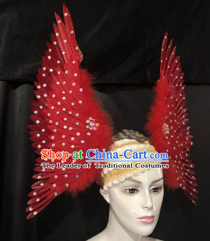 Brazilian Rio Carnival Dance Red Ostrich Feather Hair Accessories Dionysia Samba Catwalks Headdress for Women