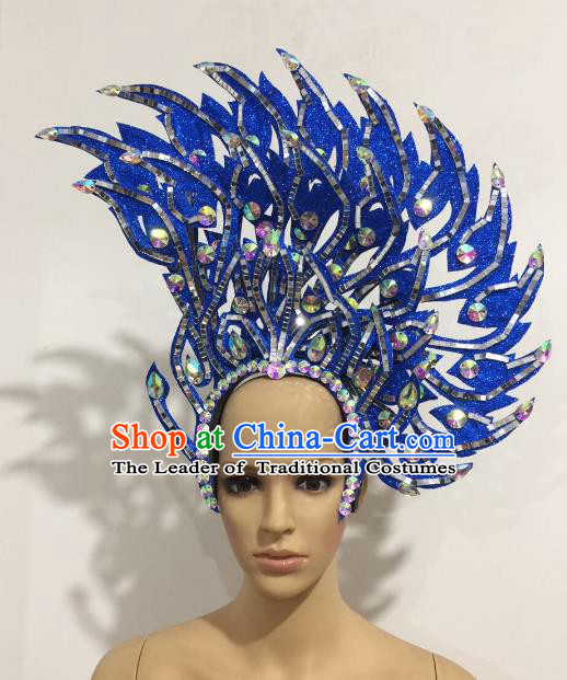 Brazilian Samba Dance Blue Hair Accessories Rio Carnival Roman Deluxe Headwear for Women