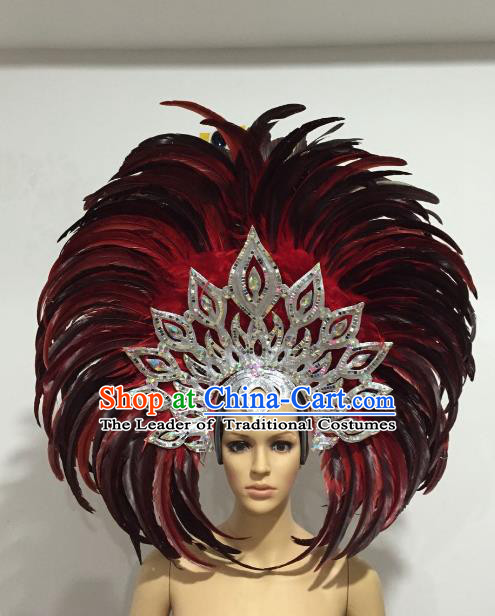 Brazilian Samba Dance Red and Black Feather Hair Accessories Rio Carnival Roman Deluxe Headwear for Women