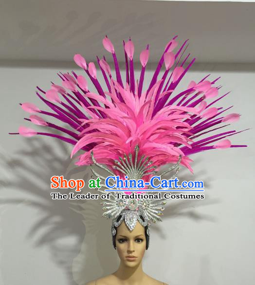 Brazilian Samba Dance Pink and Rosy Feather Hair Accessories Rio Carnival Roman Deluxe Headwear for Women