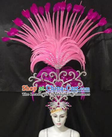 Brazilian Samba Dance Queen Hair Accessories Rio Carnival Roman Pink Feather Deluxe Headwear for Women