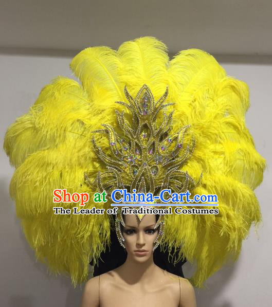 Brazilian Samba Dance Queen Hair Accessories Rio Carnival Roman Yellow Feather Deluxe Headwear for Women