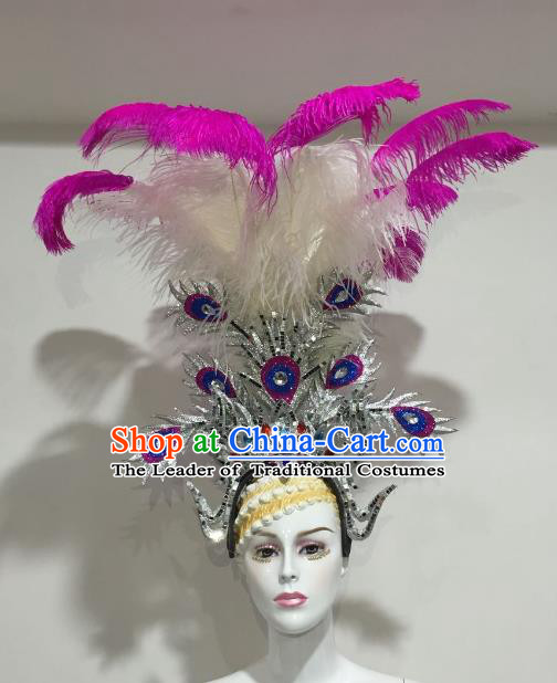 Brazilian Samba Dance Feather Hair Accessories Rio Carnival Catwalks Deluxe Headwear for Women