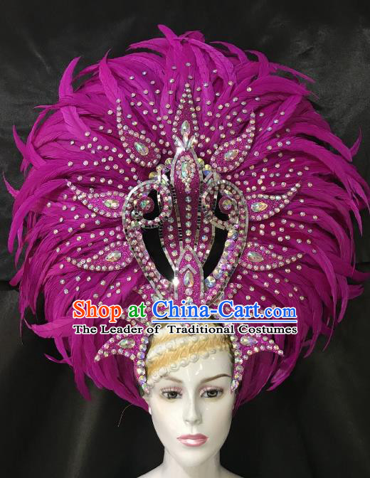 Brazilian Carnival Catwalks Ostrich Feather Hair Accessories Rio Samba Dance Rosy Feather Deluxe Headwear for Women