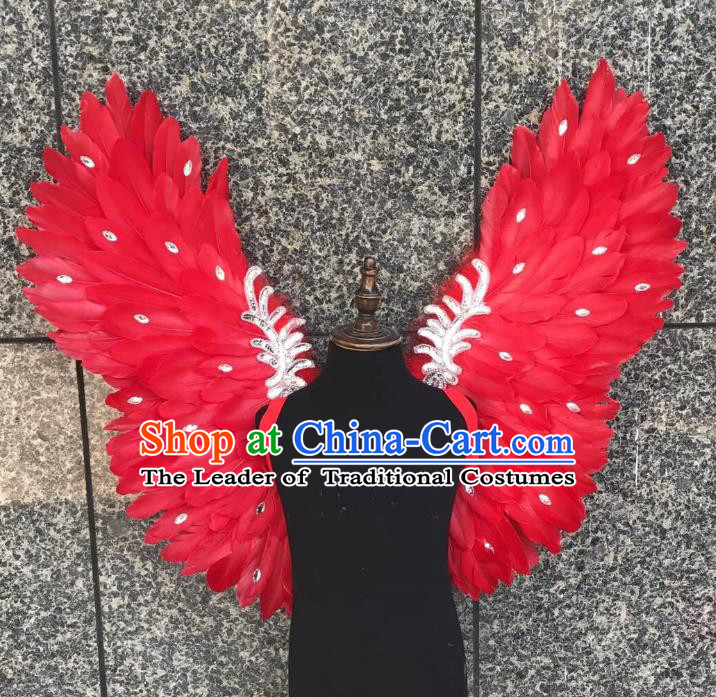 Top Grade Samba Dance Props Brazilian Carnival Catwalks Red Butterfly Feather Wings for Kids