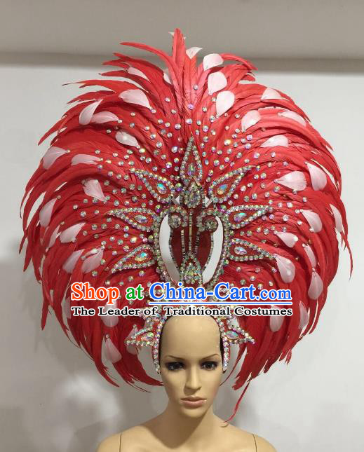 Brazilian Carnival Catwalks Ostrich Feather Hair Accessories Rio Samba Dance Red Feather Deluxe Headwear for Women