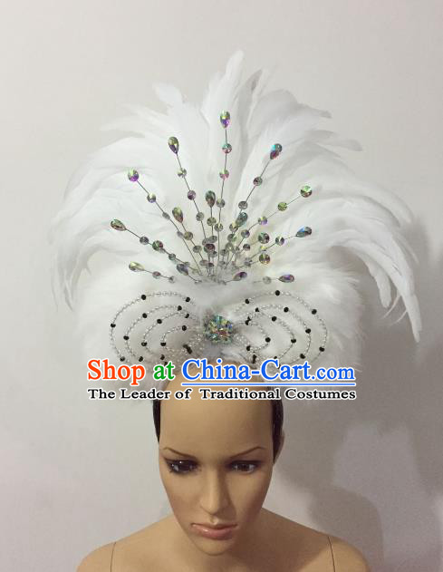 Brazilian Rio Carnival Samba Dance White Feather Headdress Stage Performance Hair Accessories for Women