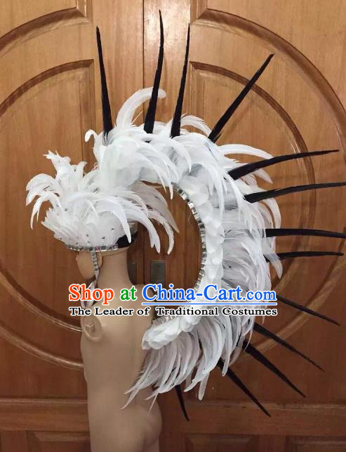 Handmade Samba Dance Hair Accessories Brazilian Rio Carnival Deluxe Roman White Feather Headdress for Kids