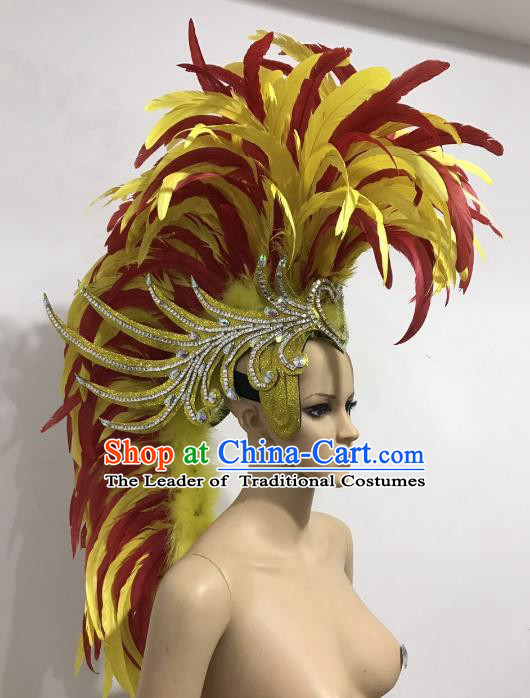 Brazilian Carnival Rio Samba Dance Yellow and Red Feather Headdress Miami Catwalks Deluxe Hair Accessories for Men