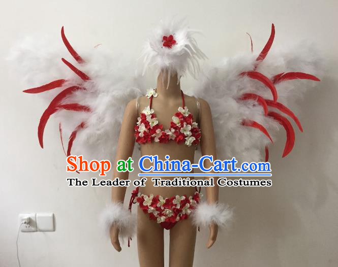 Brazilian Carnival Samba Dance Catwalks Costumes Feather Swimsuit and Wings for Kids