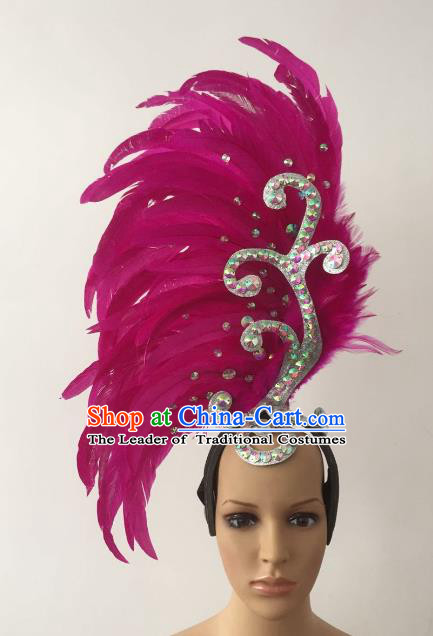 Brazilian Carnival Rio Samba Dance Rosy Feather Deluxe Headdress Hair Accessories for Women