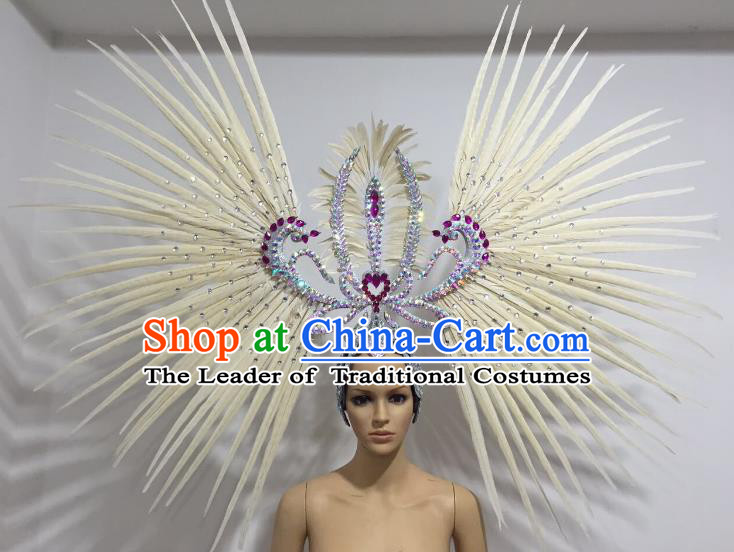 White Feather Brazilian Carnival Rio Samba Dance Headdress Miami Catwalks Deluxe Hair Accessories for Women