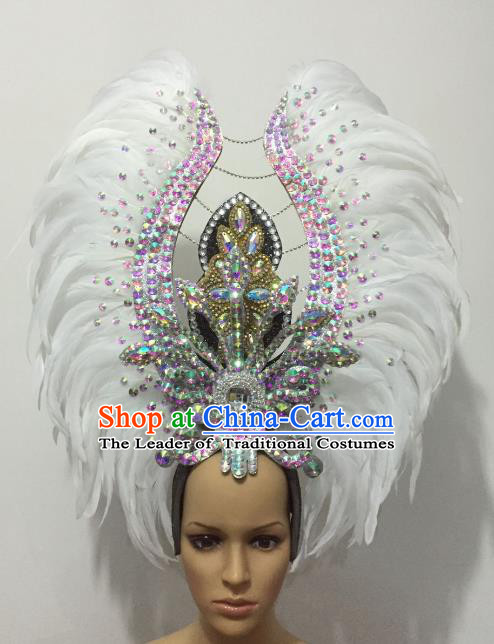 Brazilian Rio Carnival Samba Dance Deluxe White Feather Headdress Stage Performance Hair Accessories for Women