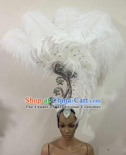 Customized Samba Dance Deluxe White Feather Hair Accessories Brazilian Rio Carnival Headdress for Women