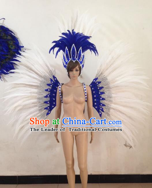 Customized Catwalks Props Brazilian Rio Carnival Samba Dance White Feather Deluxe Wings and Headwear for Women