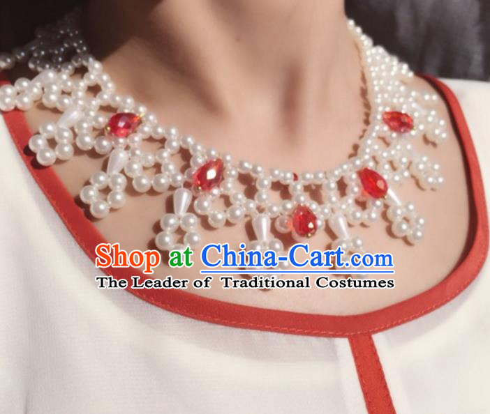 Handmade Chinese Traditional Accessories Hanfu Red Crystal Necklace for Women