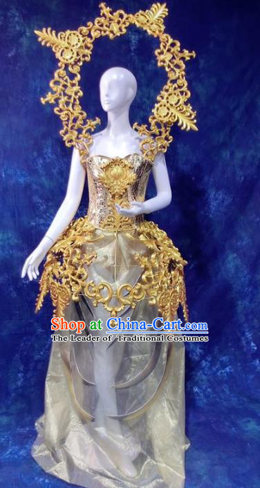 Top Grade Catwalks Golden Costume Stage Performance Model Show Brazilian Carnival Clothing for Women