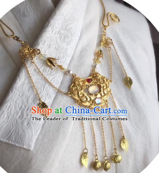 Handmade Chinese Traditional Accessories Hanfu Golden Necklace for Women