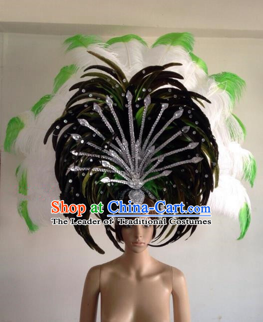 Professional Halloween Catwalks Hair Accessories Brazilian Rio Carnival Samba Dance Deluxe Feather Headwear for Women