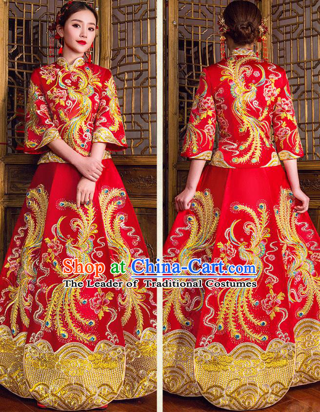 Traditional Chinese Wedding Costumes Traditional Xiuhe Suits Ancient Chinese bridal Full Dress