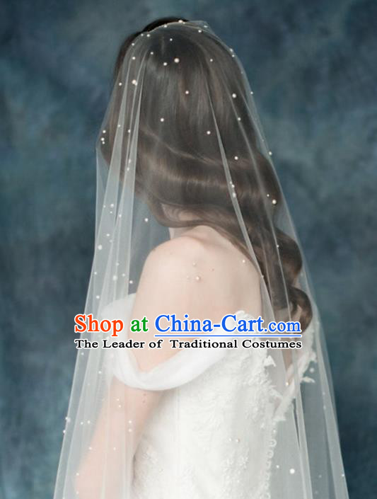 Top Grade Bride Hair Accessories Pearls Wedding Veil Headwear for Women