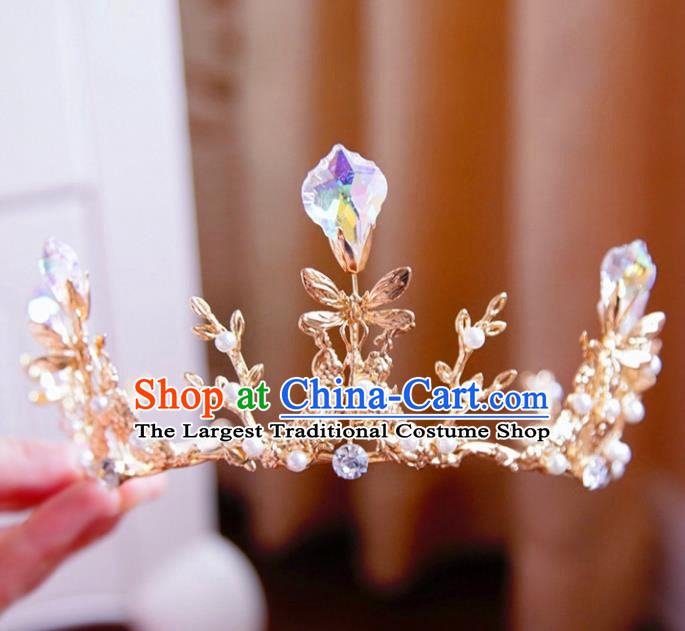 Top Grade Wedding Bride Hair Accessories Princess Hair Clasp Golden Dragonfly Royal Crown for Women