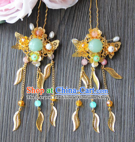 Top Grade Chinese Wedding Hair Accessories Ancient Bride Butterfly Tassel Hairpins for Women