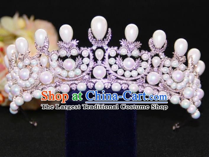 Top Grade Baroque Princess Zircon Pearls Royal Crown Wedding Bride Hair Accessories for Women