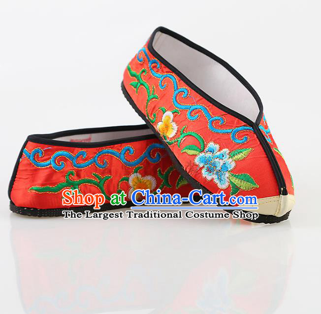Chinese Traditional Beijing Opera Embroidered Shoes Peking Opera Diva Red Cloth Shoes for Women