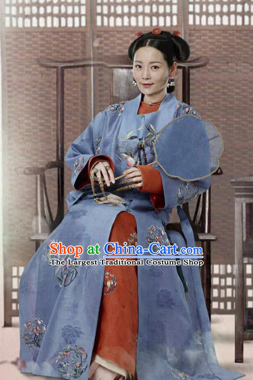 Ancient Arama Story of Yanxi Palace Chinese Qing Dynasty Manchu Imperial Consort Embroidered Costumes and Headpiece Complete Set